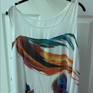 Asymmetrical white with abstract print dress